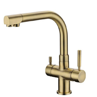 Berta Brushed Brass 3-Way (Tri-Flow) Kitchen Mixer Tap